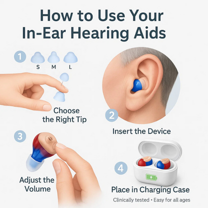 In-Ear Rechargeable Hearing Aids Offering Clear Sound, Long-Lasting Battery, and Comfortable Fit for Everyday Use